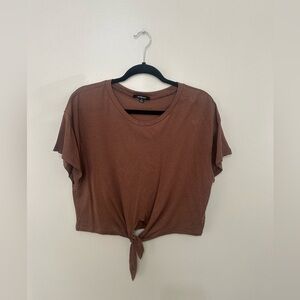 AMBIANCE | Brown Tie-Front Crop Top, Size Medium